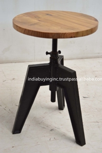 Taburete lateral con base de hierro superior de madera de diseño Vintage Industrial, altura ajustable más vendida para uso en el hogar, Hotel, restaurante, Bar - Product Image 4