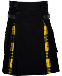 Kilt híbrido utilitario de mezclilla negra para hombre con tartán <span class=keywords><strong>MacLeod</strong></span> of Lewis |   Ropa Tradicional de las Tierras Altas Escocesas |   OEM ODM Venta al por Mayor - Product Image 2