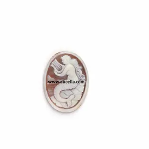 Natural Seashell Cameo Made In Italy Siren Design Oval Shape