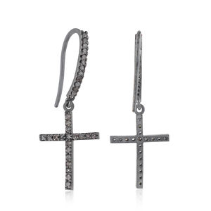 Boucles d'oreilles pendantes en argent 925 avec charme en forme de croix religieuse en diamant pavé naturel, vente en gros de bijoux - Product Image 2