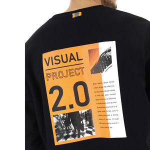 Sweat-shirt ras-du-cou noir à col roulé, sweat-shirt noir avec impression et poche de poitrine fait 100% POLYESTER - Product Image 6