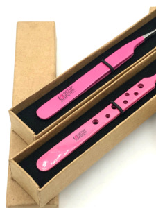 Revêtement en poudre rose de haute qualité 90 degrés Logo personnalisé pince à épiler d'extension de cils en acier inoxydable incurvée Instruments de beauté - Product Image 3