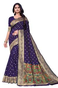 Banarasi Seda Jacquard Saree Con Blusa Ropa de mujer Fiesta Festival Ropa diaria Algodón suave Seda Sari Venta al por mayor Precio bajo ApparelGarment - Product Image 2