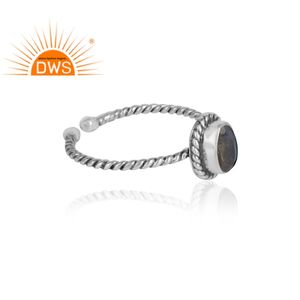 Labradorita-Anillo de plata de primera ley con gema para niña, sortija, plata esterlina 925, oxidado, antiguo - Product Image 2
