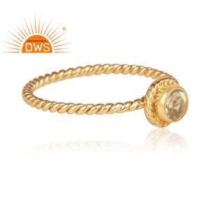 Bague en pierres précieuses citrine ronde la plus en vogue Bague Bijoux en argent torsadé fantaisie plaqué or en argent sterling 925 DWS Trendy Logo personnalisé - Product Image 2