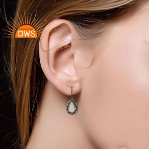 Boucles d'oreilles pendantes en argent 925 plaqué rhodium noir, topaze blanche et pierres précieuses en cristal, boucles d'oreilles de créateur, fournisseur de bijoux - Product Image 3