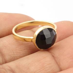 สินค้ามาใหม่สีดำอัญมณีโอนิกซ์925แท้เงินสเตอร์ลิงชุบทอง18K แฮนด์เมดแหวนกลม12มม. เครื่องประดับผู้หญิง - Product Image 2