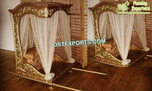 Indian Wedding Wooden Carved Bridal <b>Doli</b> Open Wedding <b>Doli</b> for Bride Entry Golden Carved Wooden Wedding Palki USA Factory Sale - Product Image 3