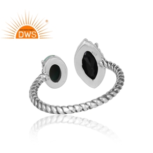 Prong Black Onyx Turquoise Gemstone Ring Oxidized Sterling Silver Ring Handmade Adjustable Ring Jewelry Manufacturer - Product Image 4