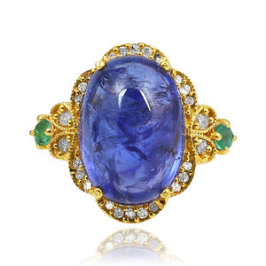 แหวนอัญมณีหลากสีหลายสีสีควอตซ์สีฟ้าชุบทอง925ดูหรูหรา - Product Image 2