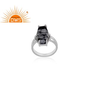 Natural Coffin Shape Snowflake Obsidian Gemstone Ring <b>Set</b> Fine 925 Sterling <b>Silver</b> Coffin Ring Jewelry Wholesaler - Product Image 2