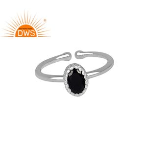 ทำด้วยมือสีดำกระดูกสันหลังเครื่องประดับแหวนพลอยปรับ925เงินสเตอร์ลิงแหวนมงกุฎผู้ผลิตเครื่องประดับ - Product Image 1