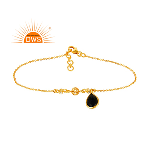 Pulsera chapada en oro y plata de ley al por mayor pulsera de piedras preciosas de ónix negro y topacio blanco proveedor - Product Image 1