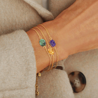 Bracelet à breloques en argent sterling avec pierre précieuse citrine brute, plaqué or et rhodium, bijou pierre de naissance, cadeau familial pour les occasions festives