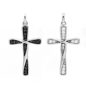 925 Sterling Silver Rhodium Plated Cross Black Crystal CZ Fashion Pendant Charm Jewelry Women men jewelry silver pendant