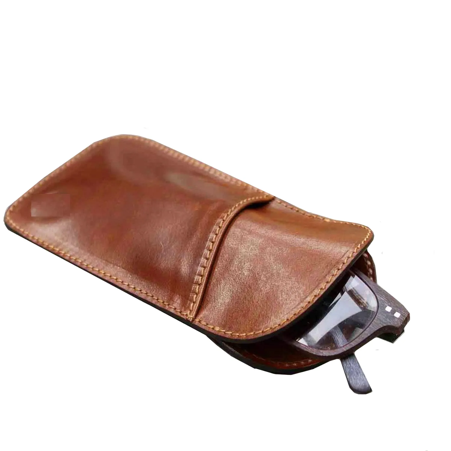High Quality Genuine Leather Eyeglass Case With Top Load Style, Hold 1 Eyeglass In Brown Color At Best Price