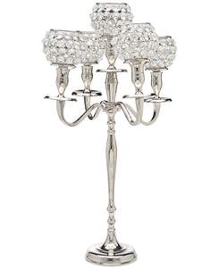 Bougeoirs Bougies en Cristal de Taille Personnalisée à 5 Bras Finition Argent Brillant Nouveau Design Unique en Métal Aluminium Pots à Bougies pour Mariage - Product Image 1