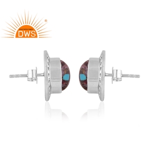 Pendiente de tuerca con diseño Floral de Gema Rosa Natural, joyería de plata de ley 925 oxidada antigua al por mayor, proveedor - Product Image 3