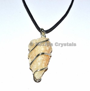Best Deal on Yellow Banded Agate Three Stone <b>Wrap</b> Tumbled Gemstone Pendant | Classic Style Unisex <b>Wedding</b> Pendant for Sale - Product Image 1