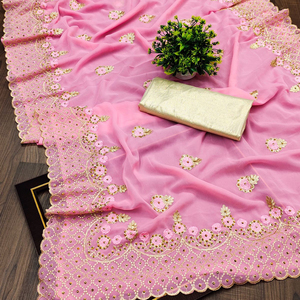 Modal Rich Look indio Sari gasa impreso trabajo bordado diseñadores mujeres piso longitud Zama blusa lista para fiesta desgaste étnico - Product Image 1