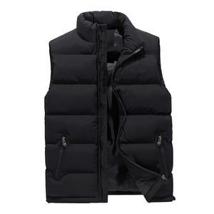 Custom Logo Autumn and Winter Stand Collar Zipper Pocket Winter Jacket <b>Black</b> Quilted Down Puffer <b>Waistcoat</b> Men's Vest - Product Image 3
