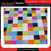 Tapis moderne de luxe en cuir de vachette, lavable, à poils plats, brodé, réversible, antidérapant, pour salon et prière, coloré