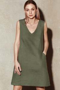 ชุดเดรสผู้หญิงทรงเข้ารูป แขนกุด คอวี ผ้าเครปสีกากี ดีไซน์ทันสมัย ลวดลายปัก  ความยาวระดับเข่า สำหรับสาวเซ็กซี่ - Product Image 3