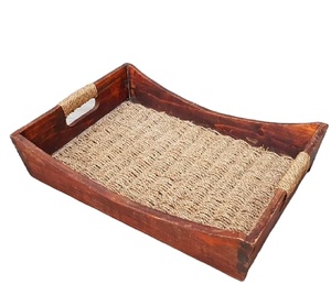 Bandeja de servicio de ratán con forma rectangular, diseño hecho a mano, perfecto para el hogar y utensilios de cocina, accesorios de decoración, tamaño personalizado - Product Image 1