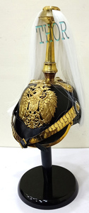 Casco de cuero alemán Pickelhaube medieval W penacho blanco con soporte de madera - Product Image 2