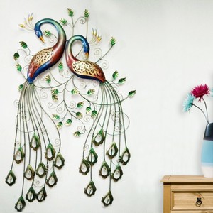 Décoration murale en fer forgé artisanal moderne, motif paon, design complexe, couleurs luxueuses, décoration de la maison pour Diwali, origine indienne - Product Image 2