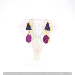 Triángulo de moda y forma ovalada Stud Cubic Zircon Pendientes Aro chapado en oro grueso con múltiples piedras preciosas naturales para bodas - Product Image 5