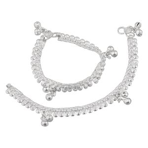 Bracelet de cheville avec breloques, chaîne à pompons, en argent indien, nouvelle collection - Product Image 1