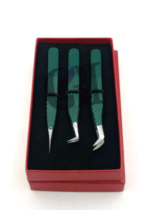 Haute qualité nouveau 90 degrés Kelly vert poudre revêtement en acier inoxydable droite Extension de cils pince à épiler Instruments de beauté - Product Image 3