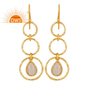 Pendientes Colgantes de Plata de Ley con Baño de Oro de 18k, Pendientes con Piedras Preciosas de Arcoíris, Proveedores de Joyería, Colección Clásica - Product Image 1