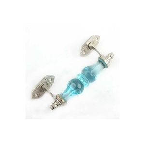 Tirador de puerta de armario de cocina tradicional de cristal azul claro hecho a mano de primera calidad con diseño de puente para cajón, venta al por mayor - Product Image 1