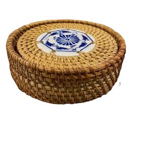 Dessous de verre en rotin au design antique Tasse à thé et dessous de verre à café Logo personnalisé Accessoires de maison et de cuisine Napperons pour café - Product Image 1