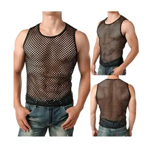 Custom Cheap Price Hot Men's See Through Mesh Sleeveless T-Shirt Underwear Sheer Wear Transparent Undershirt