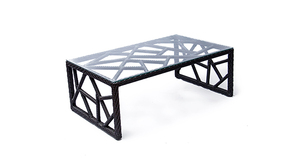 Modern Luxury Geometric Wicker <b>Coffee</b> <b>Table</b> Outdoor Patio <b>Garden</b> Synthetic PE Rattan Tea <b>Table</b> With Glass Top - Product Image 4