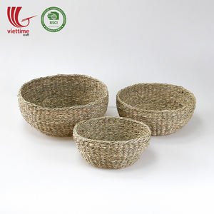 ชุดตะกร้าสานจากหญ้าทะเลสานทรงชามธรรมชาติ3ชิ้น - Product Image 1