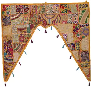 Indian Hand Vintage Patchwork Embroidered Door Hanging Traditional Bandhanwar Home Decoration Large Gate valance Toran (Blue)