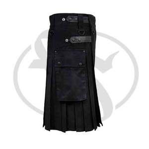 Kilt de luxe ajustable pour hommes, noir, avec bretelles en cuir, - Product Image 5