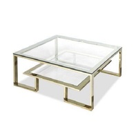 Table d'appoint en métal au design moderne avec plateau en verre, couleur or, table basse pour café ou thé à prix abordable