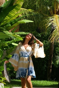 Stunning Beach Wear Women Tie dye Short Wrap Dress With Beautiful Long Frills & Long Sleeves Made By Pure And fresh Rayon Fabric - Product Image 4