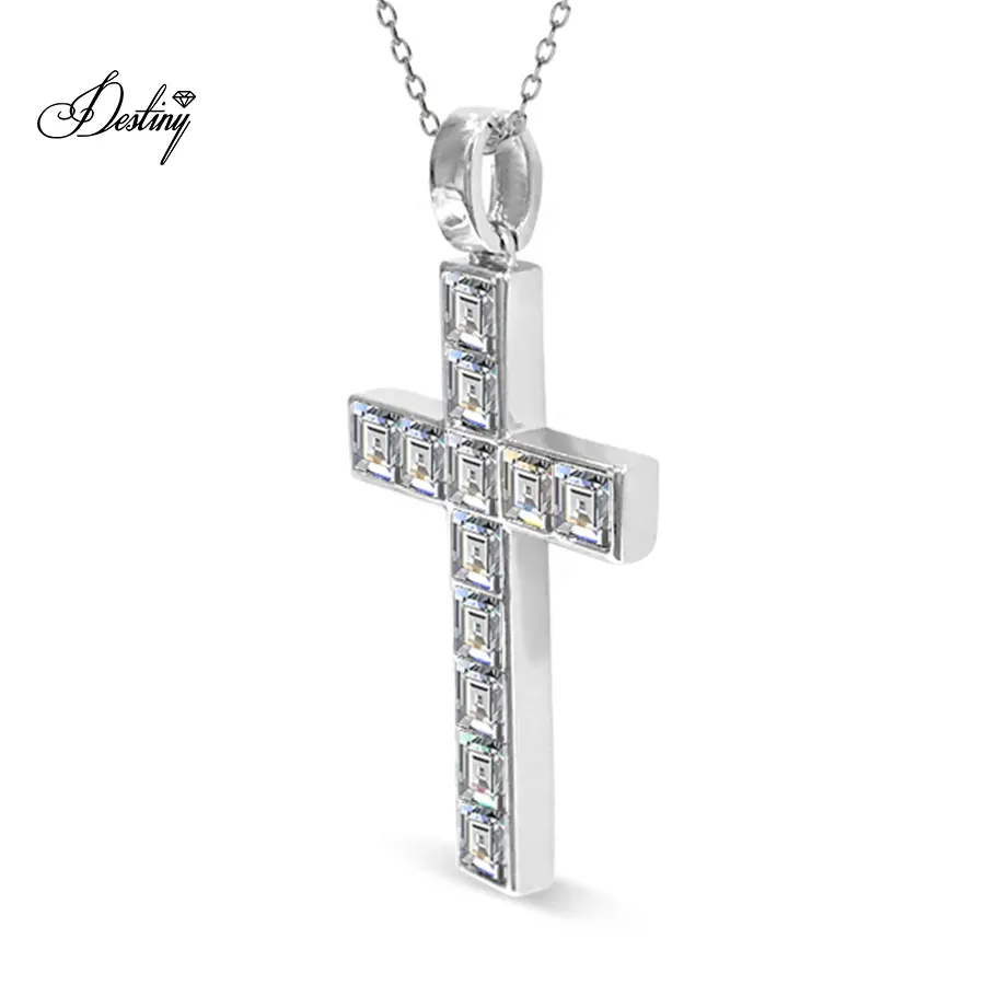 Destiny Kalung Pave Liontin Salib Kristal, Perhiasan Wanita Bling dengan Liontin Agama Kristen Kualitas Tinggi