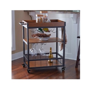 Chariot de service de nourriture de conception fantastique en chariot de service en bois et en fer avec porte-verre au prix le plus bas - Product Image 5
