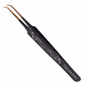 Pinzas para extensión de pestañas de alta calidad, estampadas completamente en negro con punta dorada, Etiqueta Privada, novedad - Product Image 1
