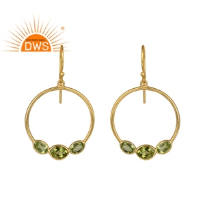 ต่างหูพลอยเพอริดอทดีไซน์ทันสมัยใหม่ ประดับเพชรระยิบระยับ สำหรับสุภาพสตรี ผลิตโดยผู้ผลิตเครื่องประดับชุบทอง - Product Image 1