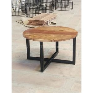 Muebles de Lujo Indios de Fabricante Reconocido, Mesa de Centro Moderna de Madera Maciza de Estilo Industrial con Tapa Redonda de Mármol - Product Image 3