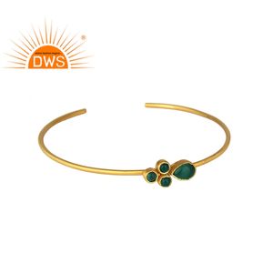 Gold Plated Cuff Sleek Bangle Manufacturer of Brass Jewelry Natural Green <b>Onyx</b> Gemstone Fashion Jewelry Wholesaler - Product Image 1