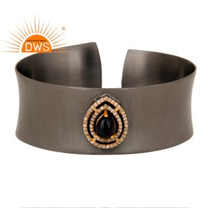 ดำนิลสบายพอดีกว้างข้อมือสร้อยข้อมือสำหรับผู้หญิงเครื่องประดับผู้ค้าส่งการออกแบบที่ไม่ซ้ำสีดำโรเดียมชุบทองเหลืองผู้จัดจำหน่ายเครื่องประดับ - Product Image 1